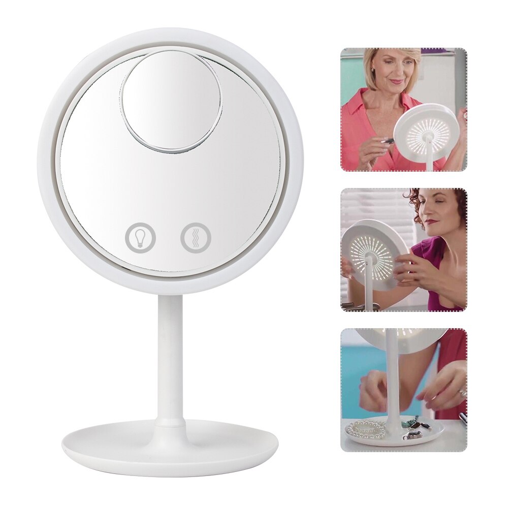 Breeze Mirror: Espejo de Maquillaje con Luz LED y Ventilador Incorporado Lupa 5x