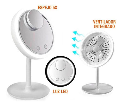 Breeze Mirror: Espejo de Maquillaje con Luz LED y Ventilador Incorporado Lupa 5x